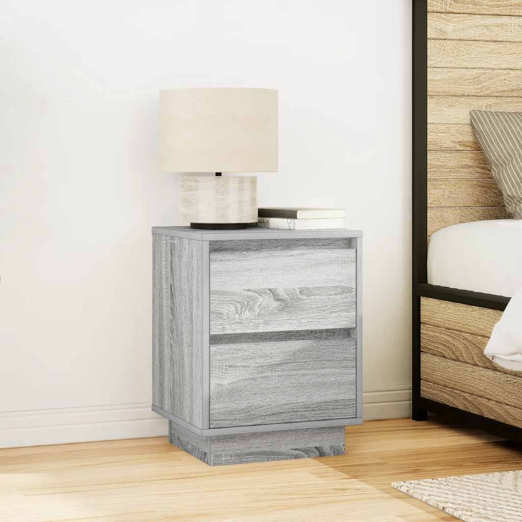 Bedside tables with LED lights 2 pcs 38x34x50 cm Sonoma grey