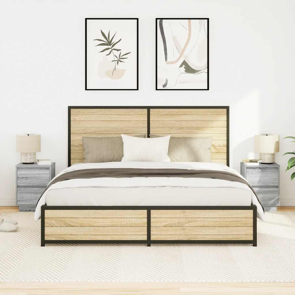 Bedside tables with LED lights 2 pcs 38x34x50 cm Sonoma grey