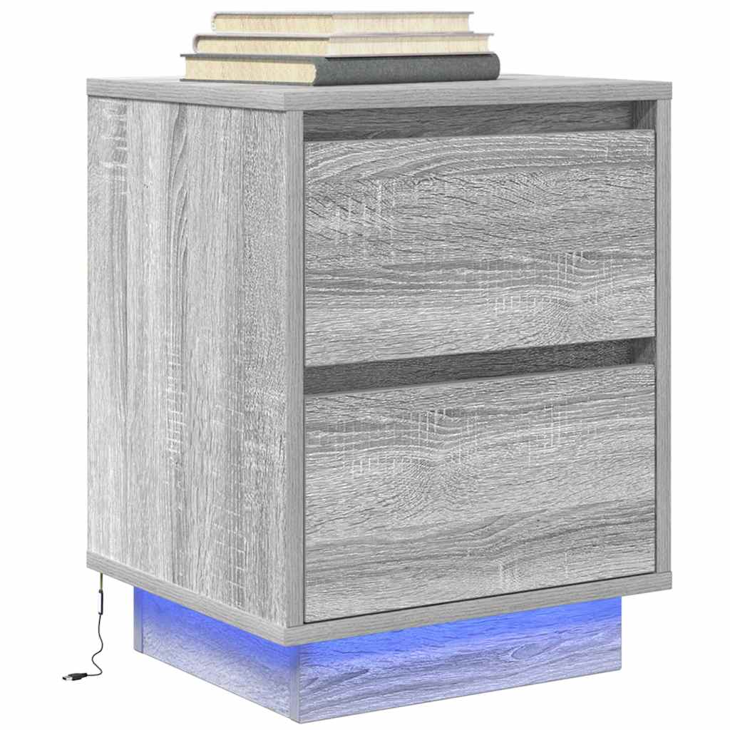 Bedside tables with LED lights 2 pcs 38x34x50 cm Sonoma grey