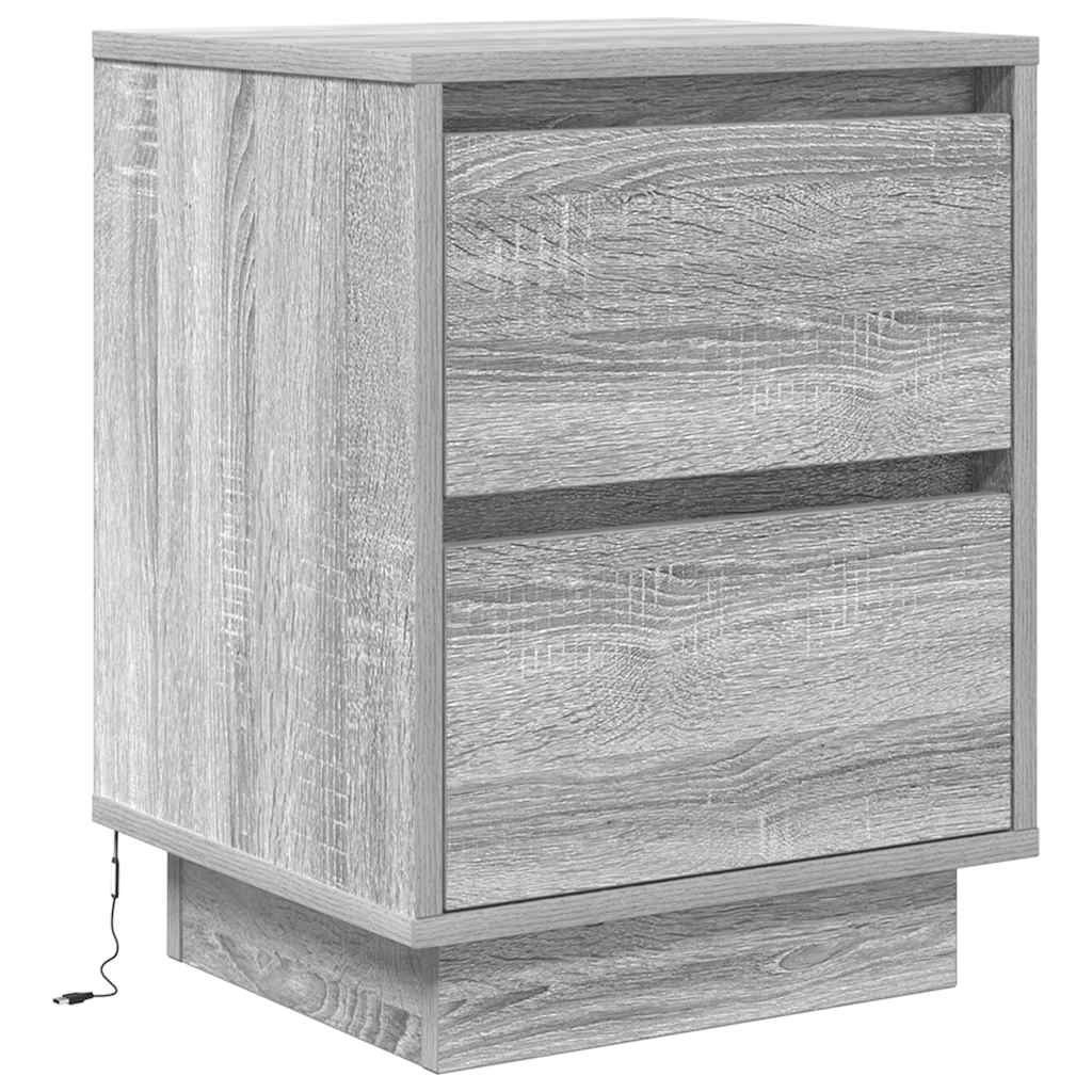 Bedside tables with LED lights 2 pcs 38x34x50 cm Sonoma grey