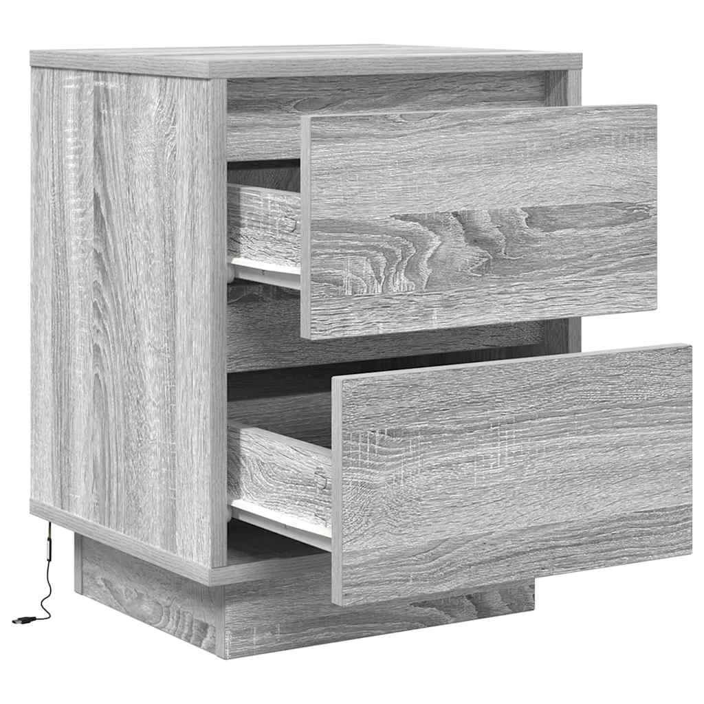 Bedside tables with LED lights 2 pcs 38x34x50 cm Sonoma grey