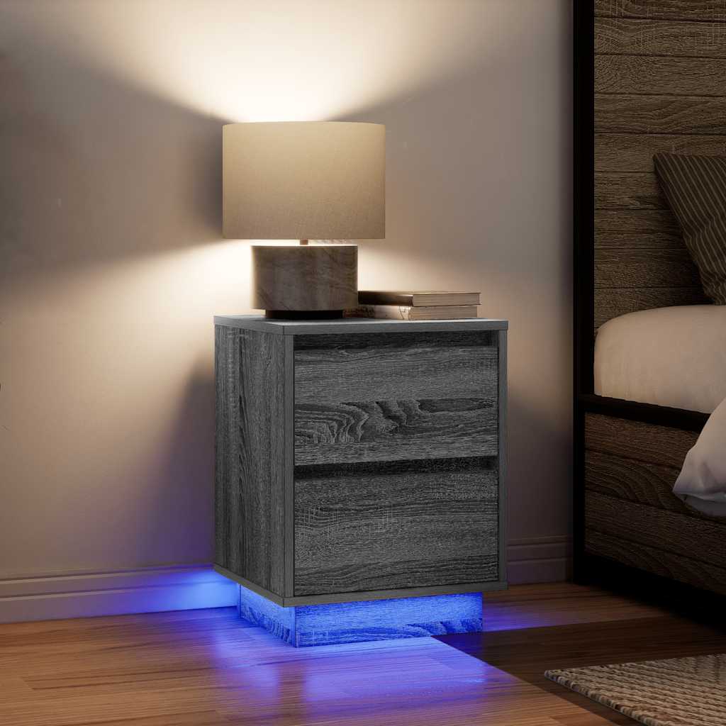 Bedside tables with LED lights 2 pcs 38x34x50 cm Sonoma grey