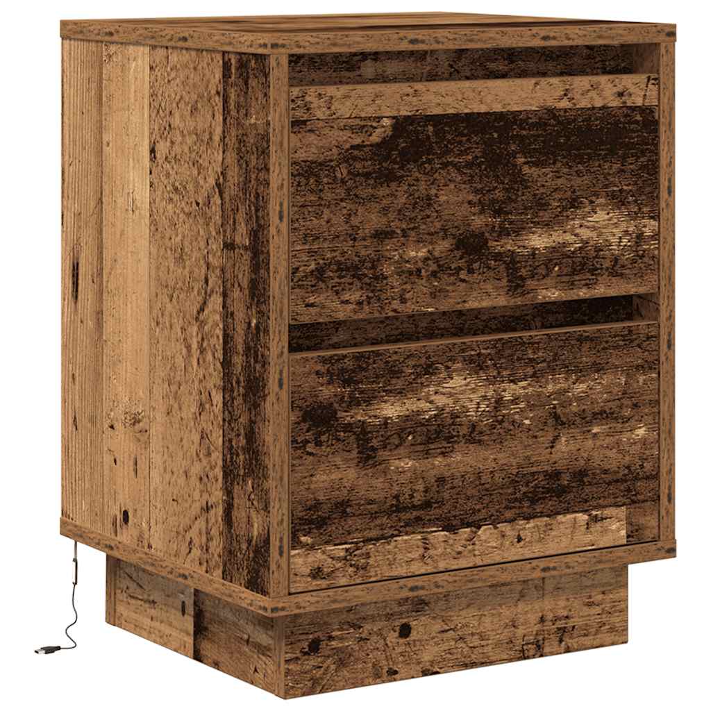 Mesas cabeceira c/ luzes LED 2 pcs 38x34x50 cm madeira velha