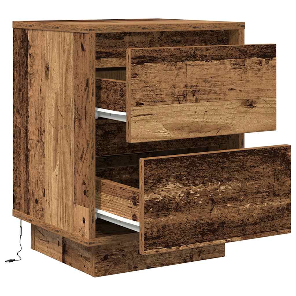 Mesas cabeceira c/ luzes LED 2 pcs 38x34x50 cm madeira velha