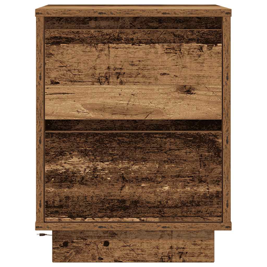 Mesas cabeceira c/ luzes LED 2 pcs 38x34x50 cm madeira velha