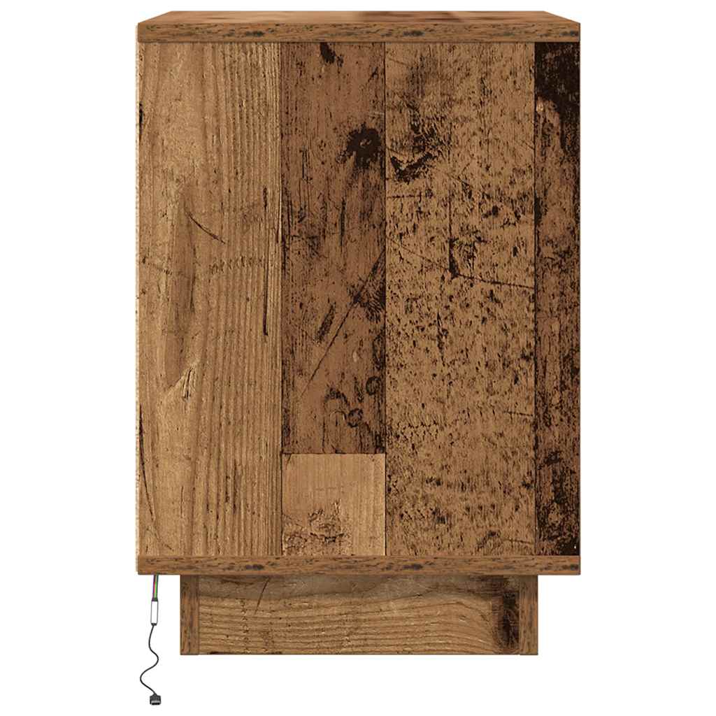 Mesas cabeceira c/ luzes LED 2 pcs 38x34x50 cm madeira velha