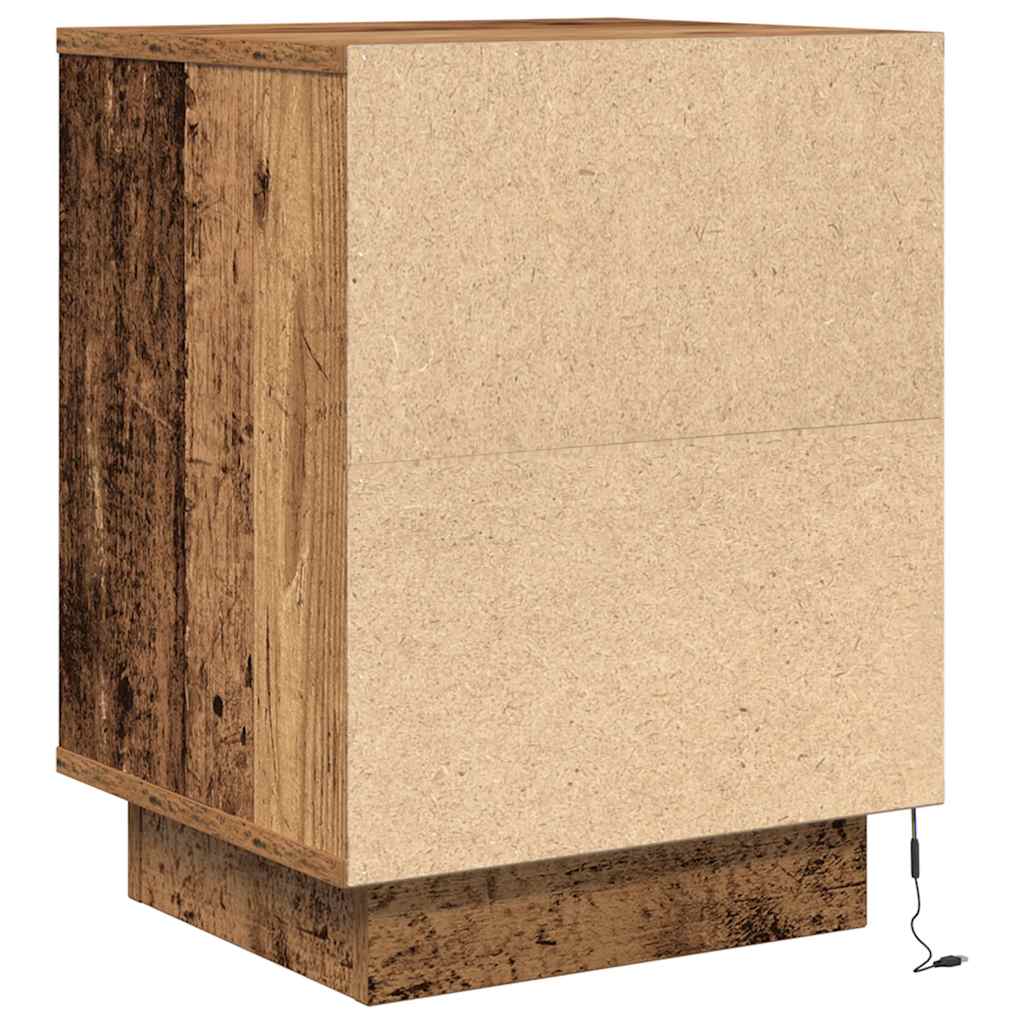 Mesas cabeceira c/ luzes LED 2 pcs 38x34x50 cm madeira velha