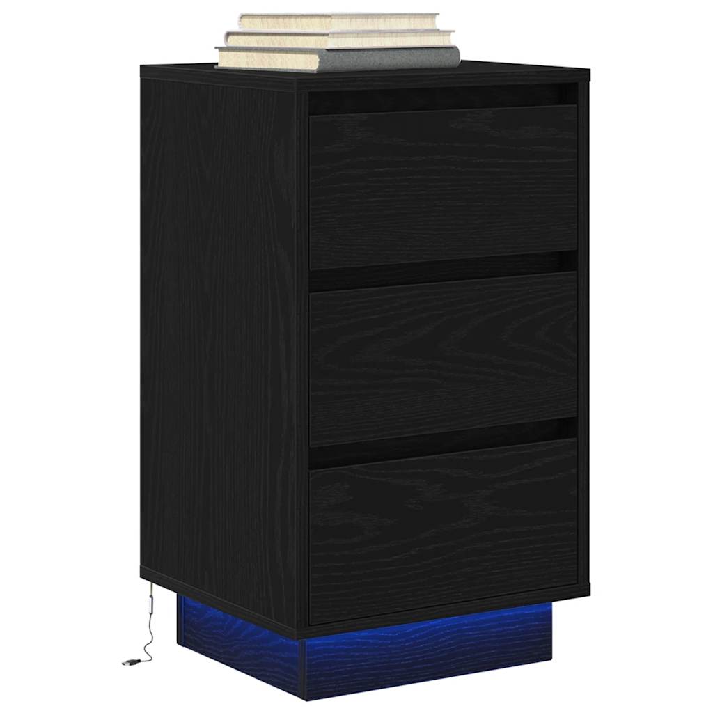 Mesa de cabeceira com luzes LED 38x34x65 cm preto