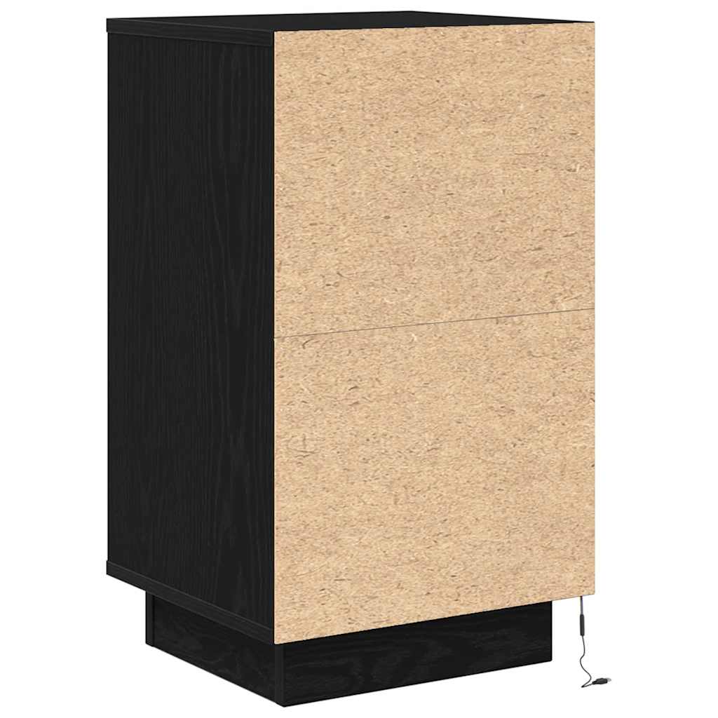 Mesa de cabeceira com luzes LED 38x34x65 cm preto