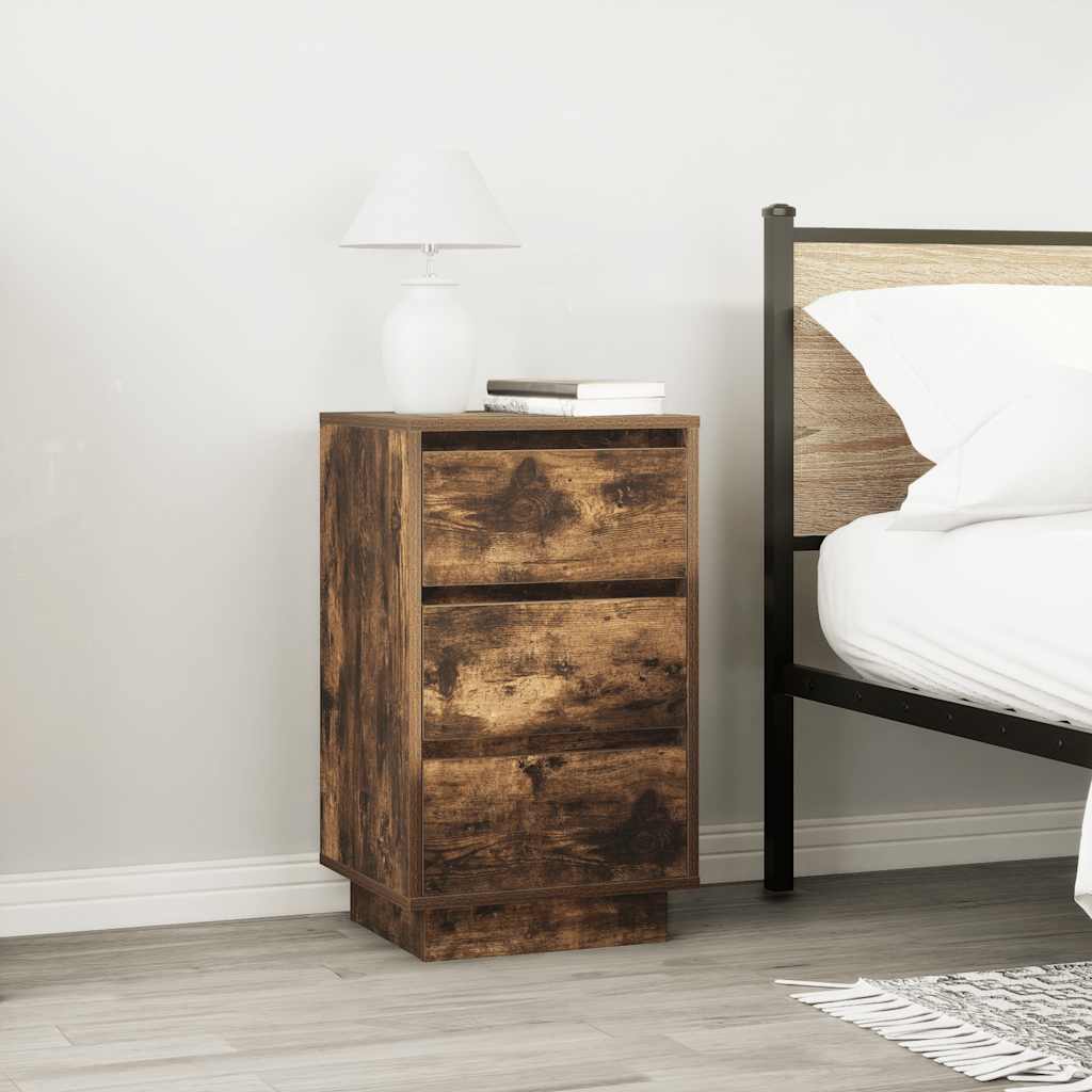 Mesa de cabeceira c/ luzes LED 38x34x65 cm carvalho fumado