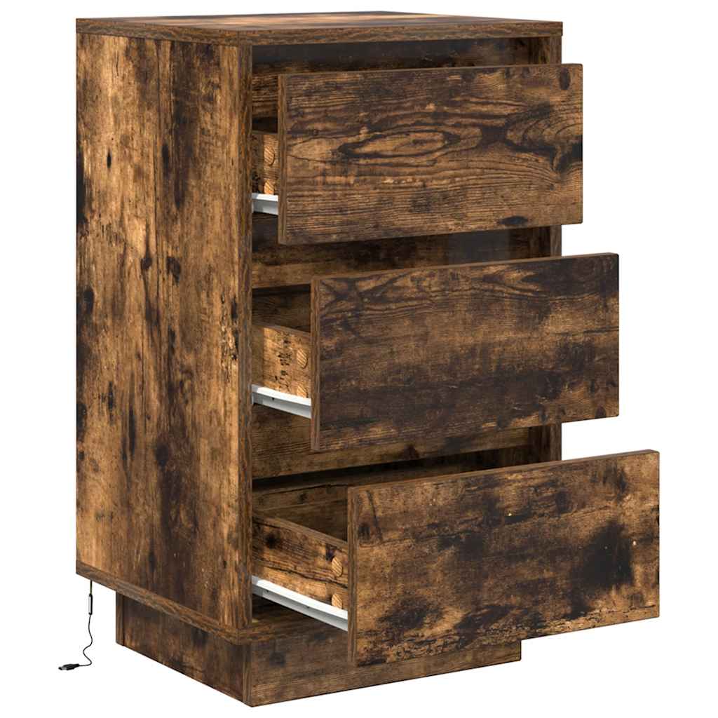 Mesa de cabeceira c/ luzes LED 38x34x65 cm carvalho fumado