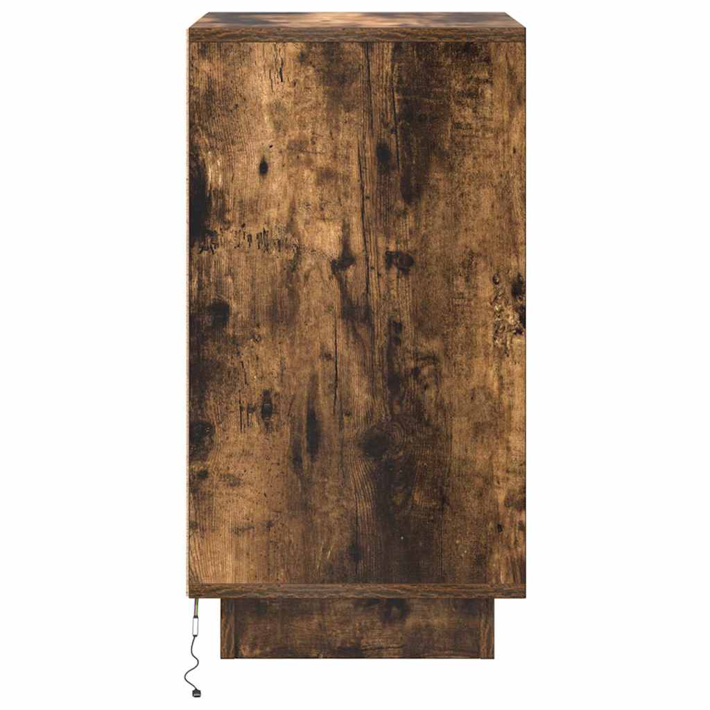 Mesa de cabeceira c/ luzes LED 38x34x65 cm carvalho fumado