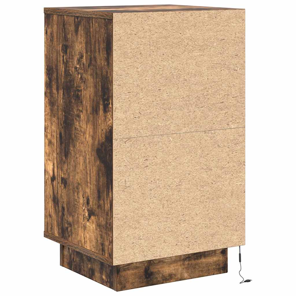 Mesa de cabeceira c/ luzes LED 38x34x65 cm carvalho fumado