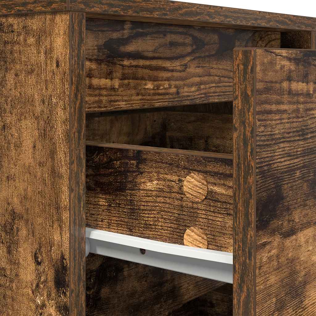 Mesa de cabeceira c/ luzes LED 38x34x65 cm carvalho fumado