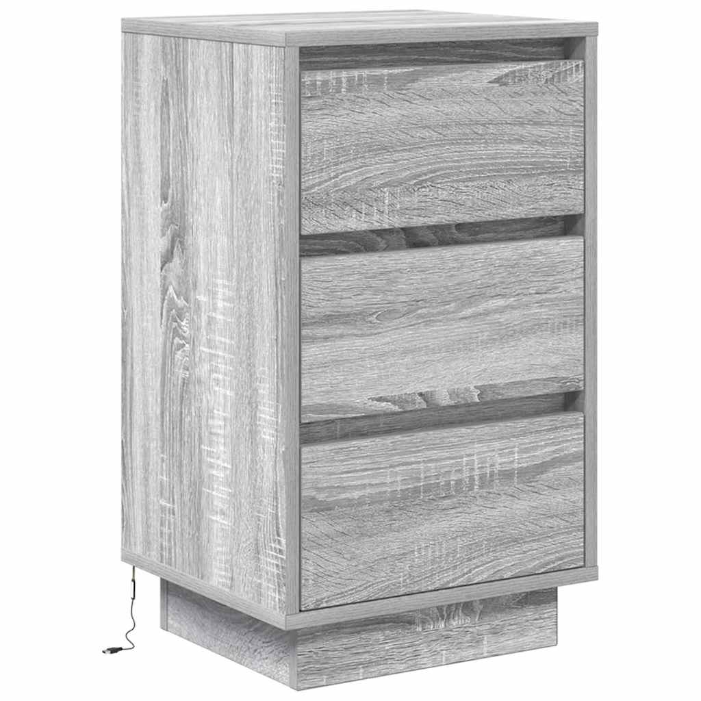 Mesa de cabeceira com luzes LED 38x34x65 cm cinzento-sonoma