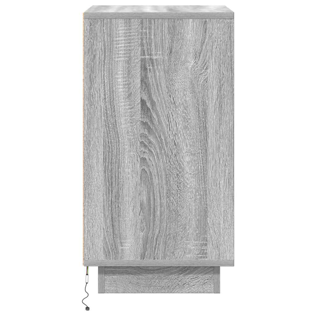 Mesa de cabeceira com luzes LED 38x34x65 cm cinzento-sonoma