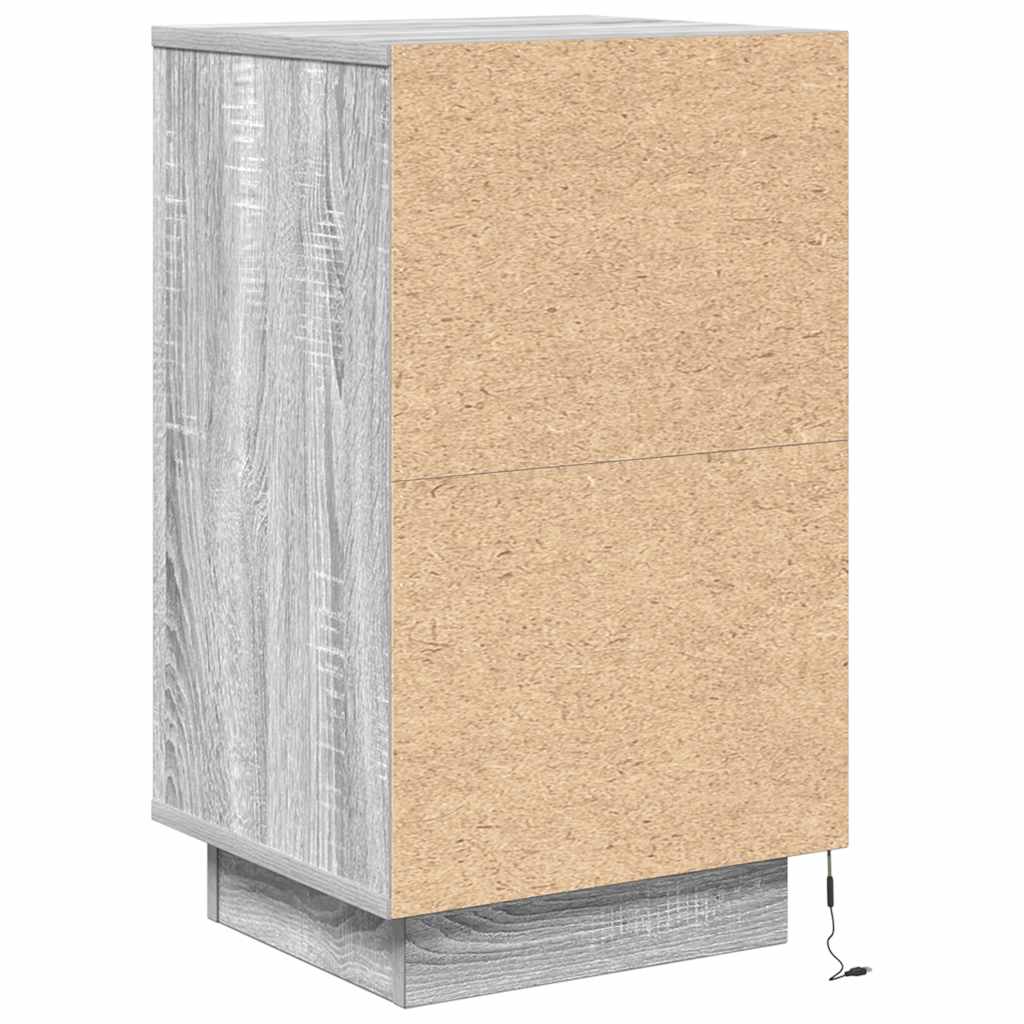 Mesa de cabeceira com luzes LED 38x34x65 cm cinzento-sonoma
