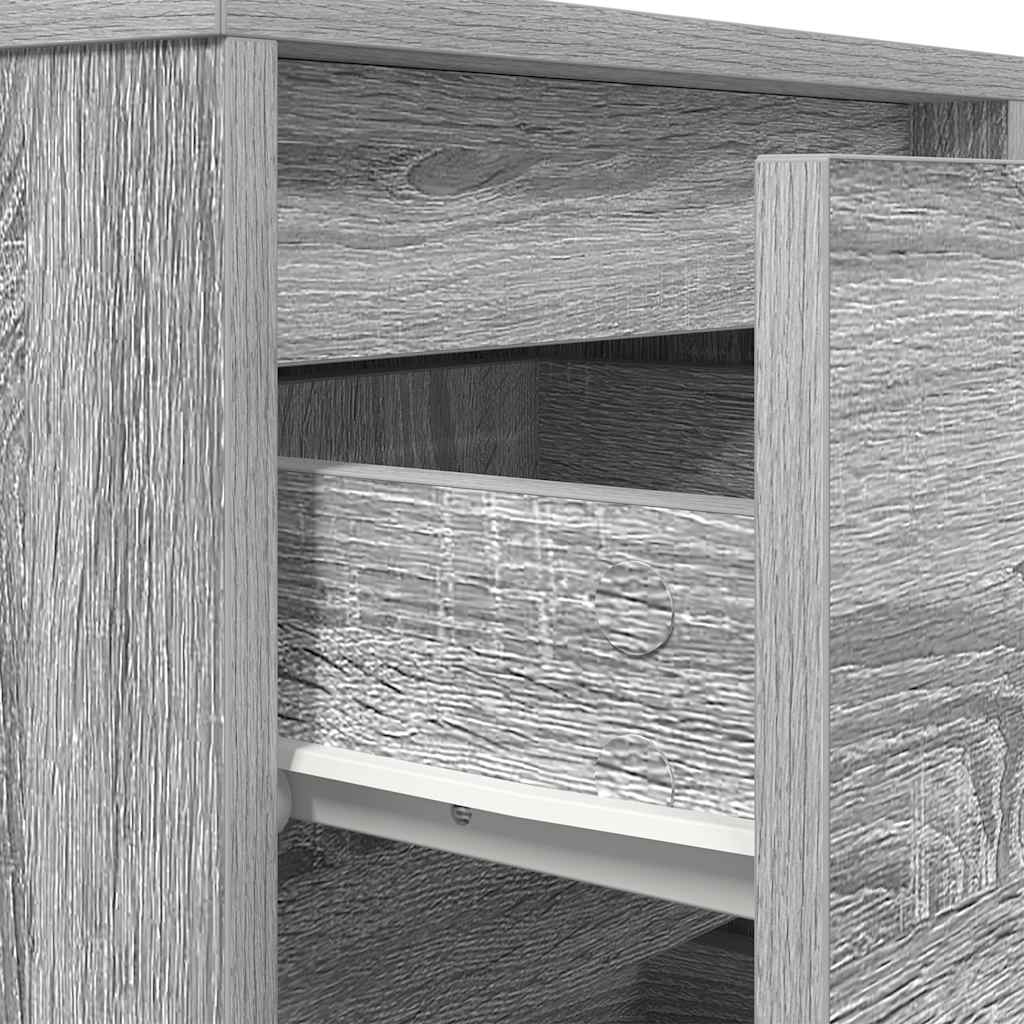 Mesa de cabeceira com luzes LED 38x34x65 cm cinzento-sonoma