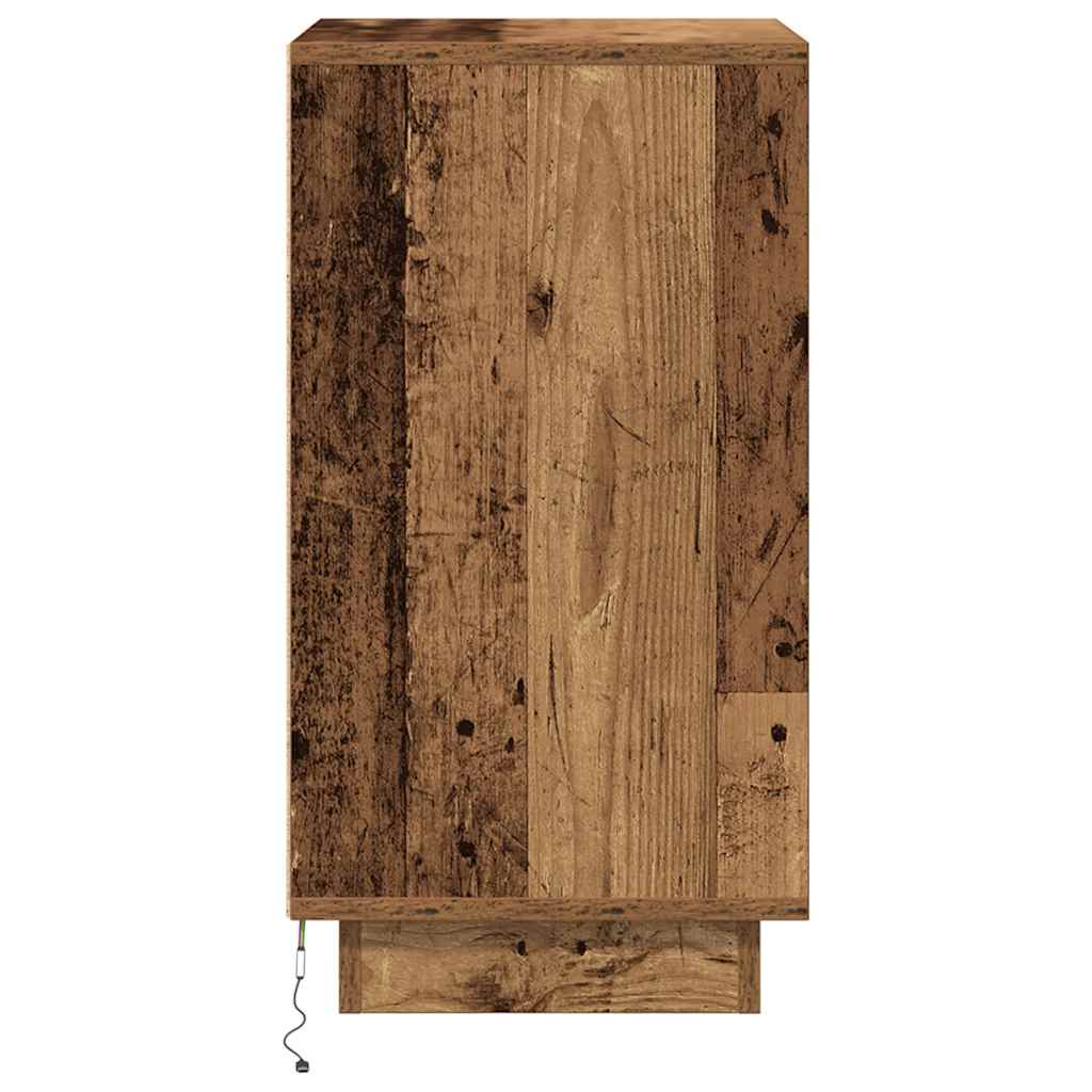 Mesa de cabeceira com luzes LED 38x34x65 cm madeira velha