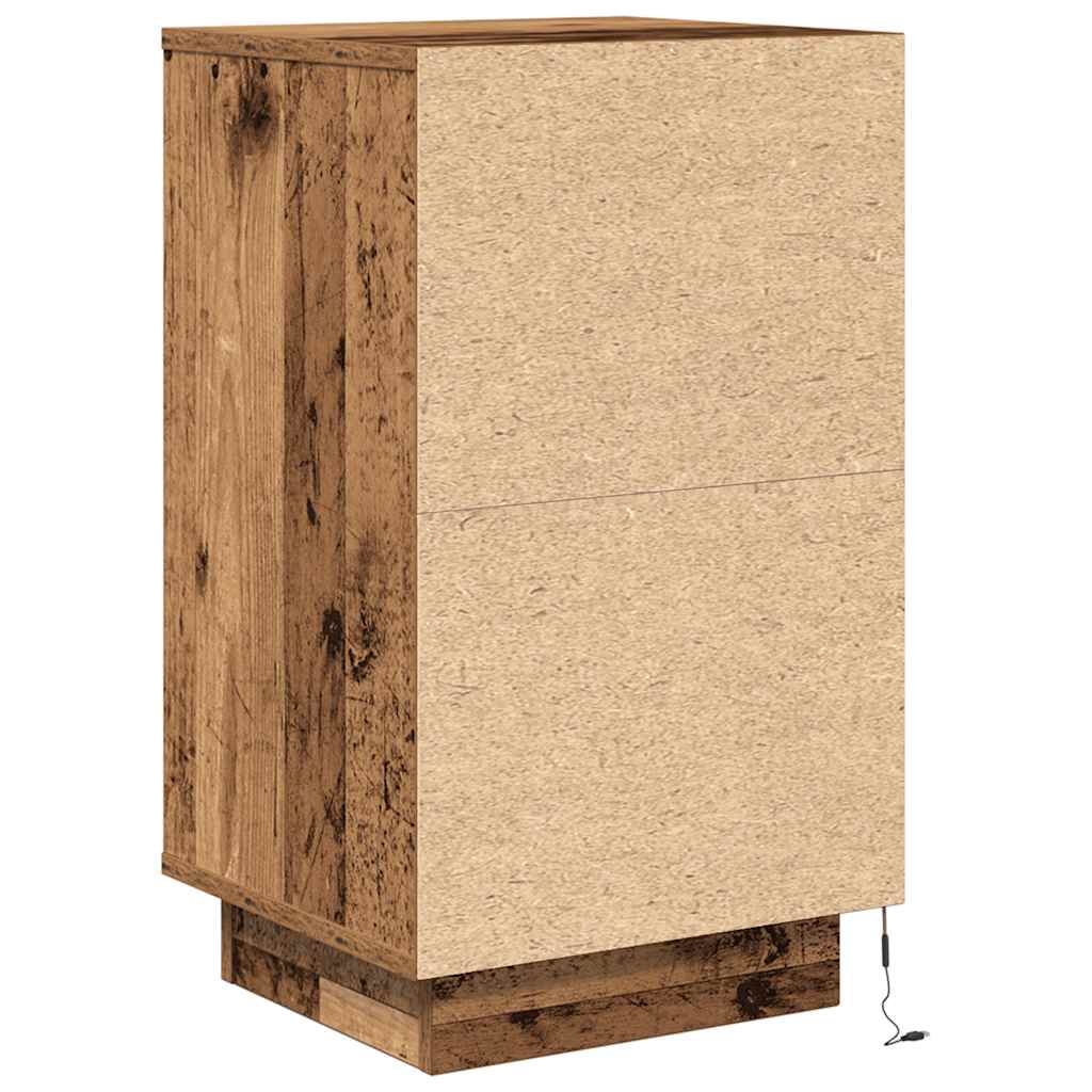 Mesa de cabeceira com luzes LED 38x34x65 cm madeira velha
