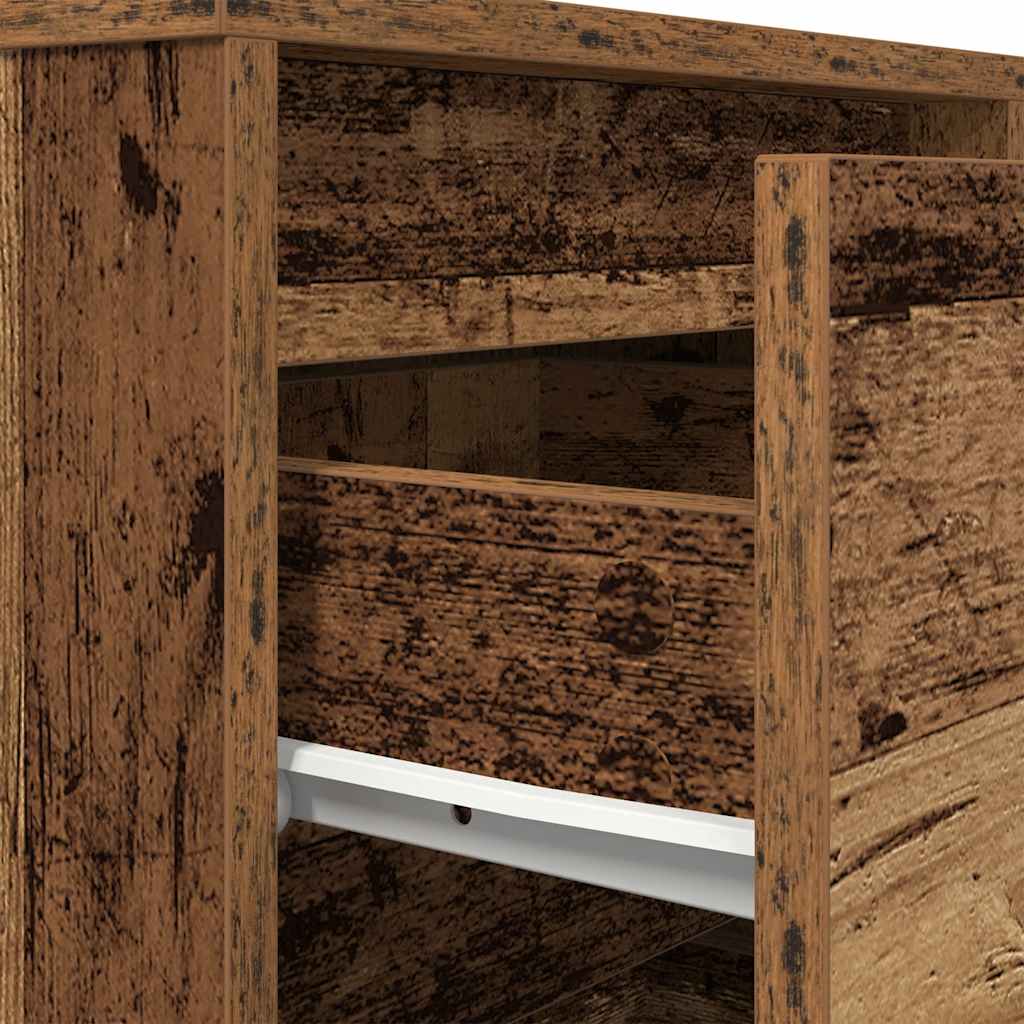 Mesa de cabeceira com luzes LED 38x34x65 cm madeira velha