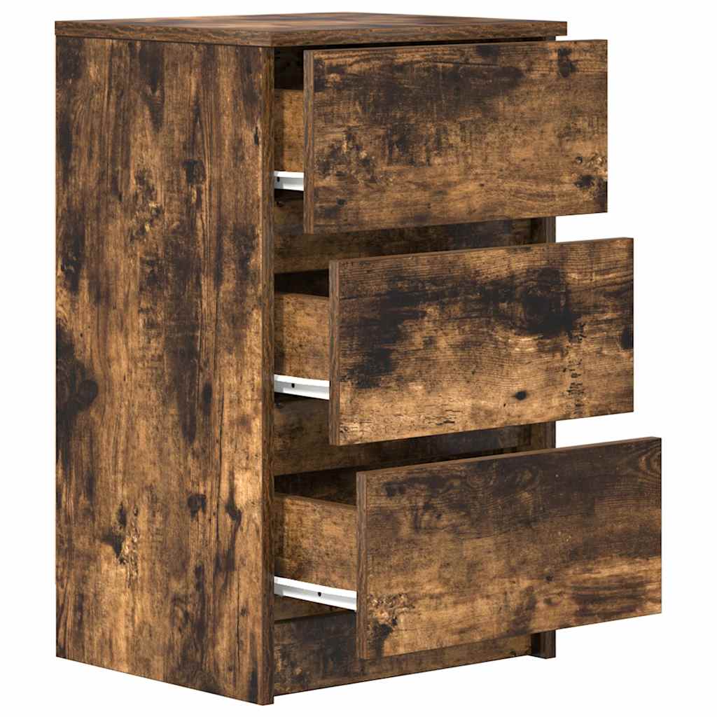 Mesa de cabeceira com 3 gavetas 39x35x65 cm carvalho fumado