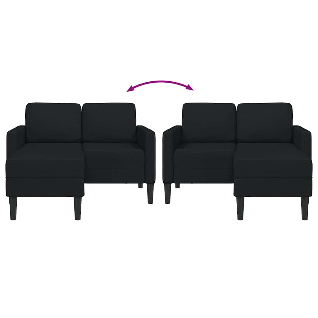 Sofá 2 lugares com Chaise em L 125 cm tecido preto