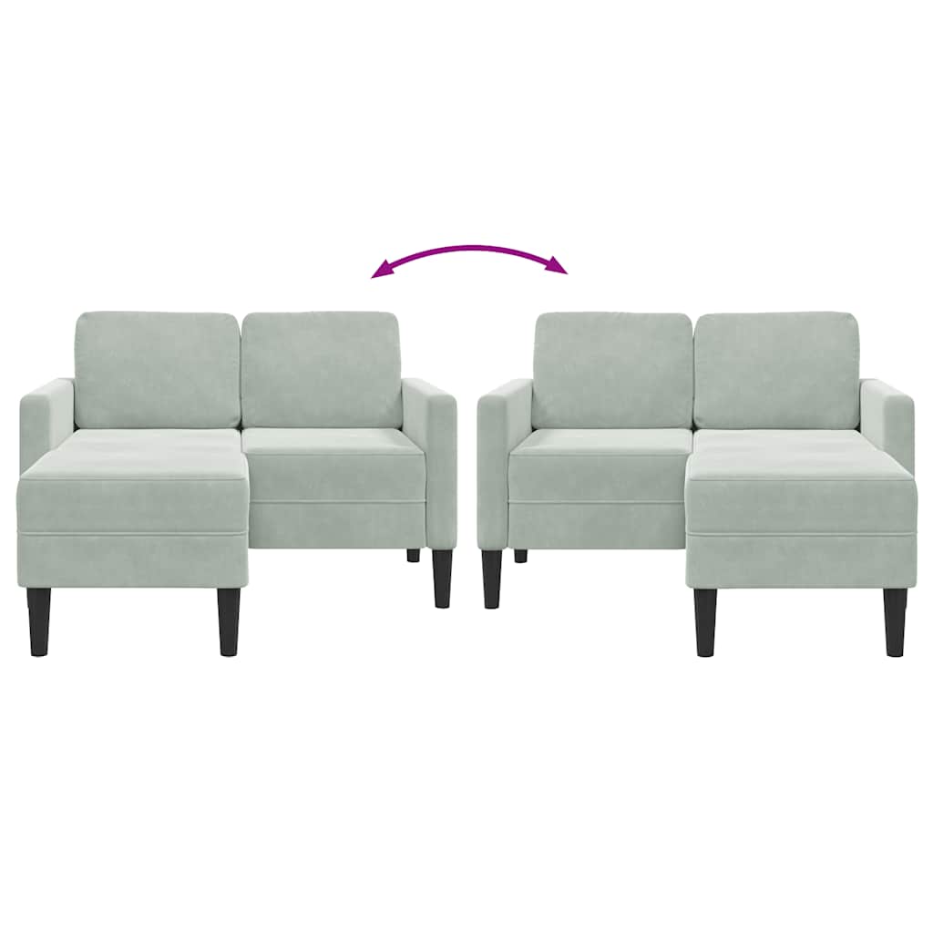 2-seater sofa with L-shaped chaise 125 cm light grey velvet