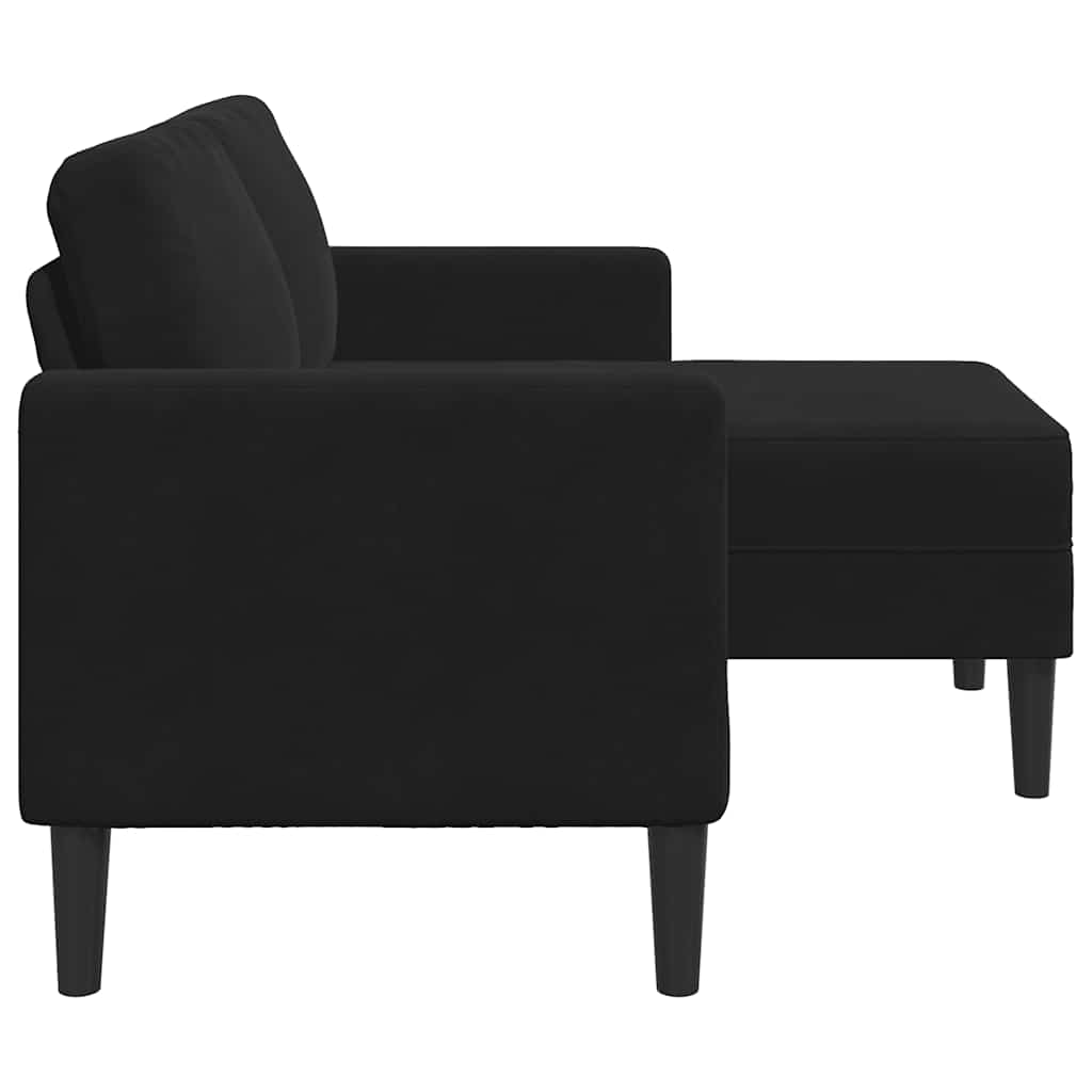 Sofá 2 lugares com Chaise em L 125 cm veludo preto