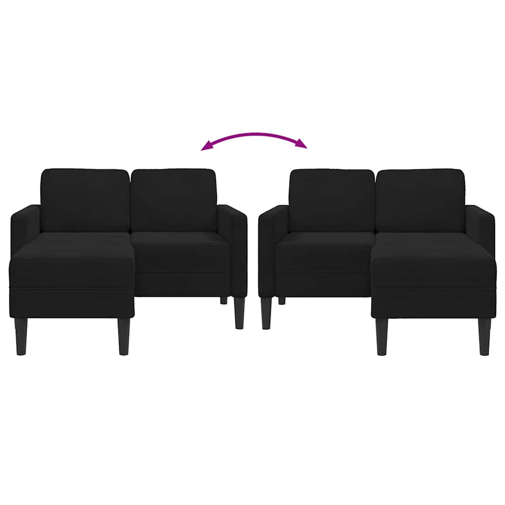 Sofá 2 lugares com Chaise em L 125 cm veludo preto
