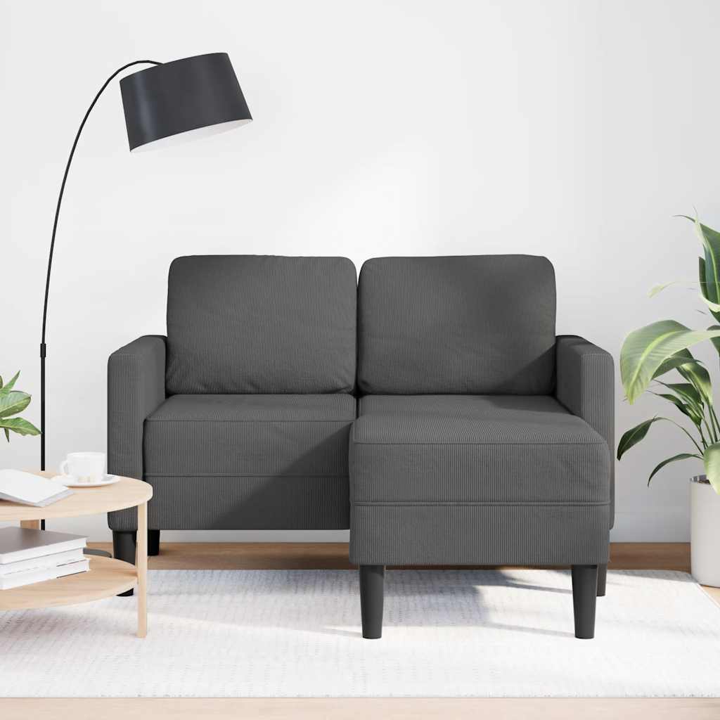 2-seater sofa with L-shaped chaise 125 cm dark grey linen