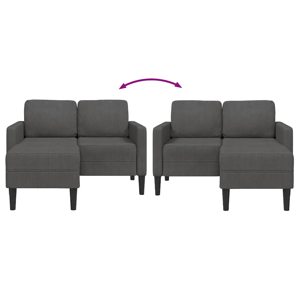 2-seater sofa with L-shaped chaise 125 cm dark grey linen