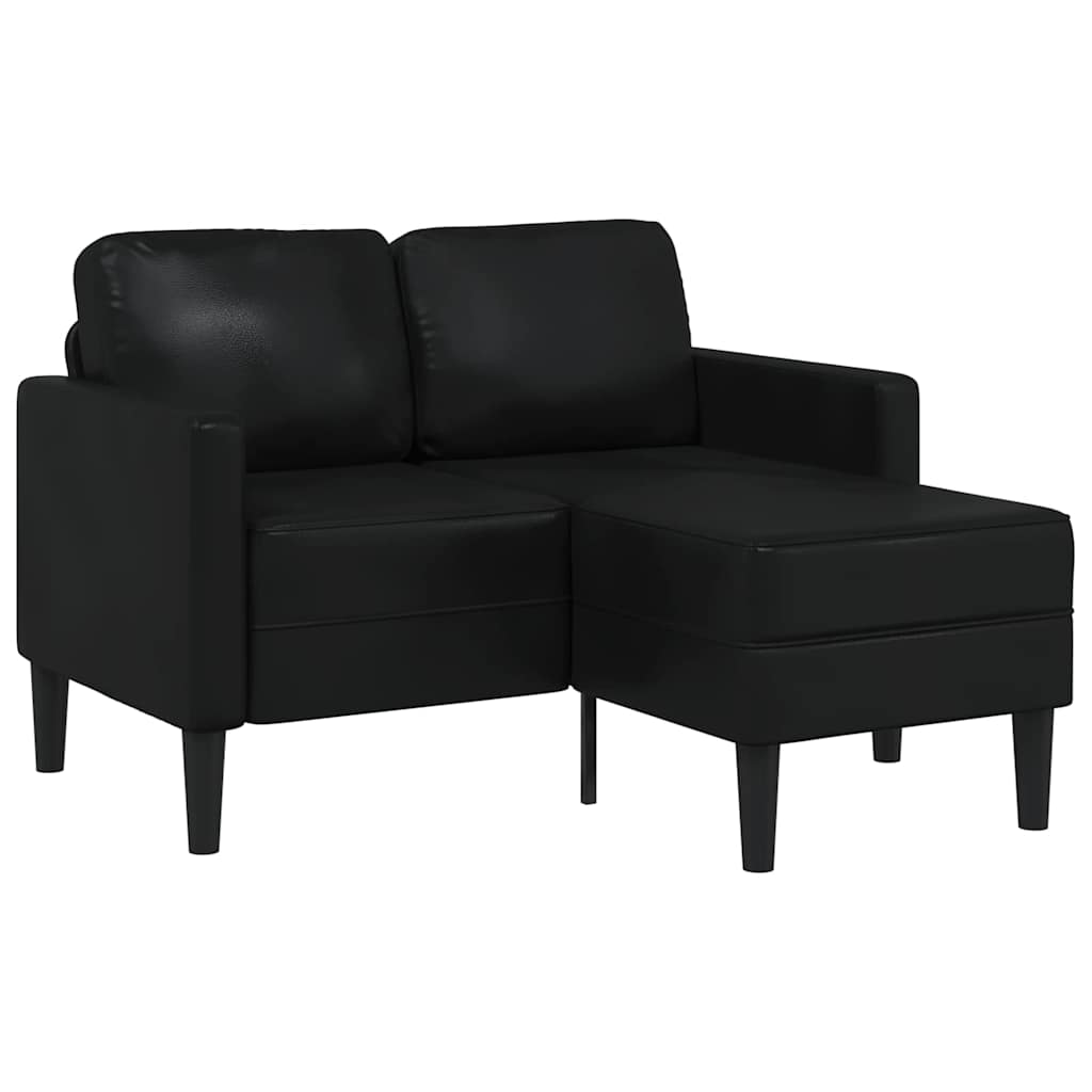 2-seater sofa with L-shaped chaise 125 cm black artificial leather