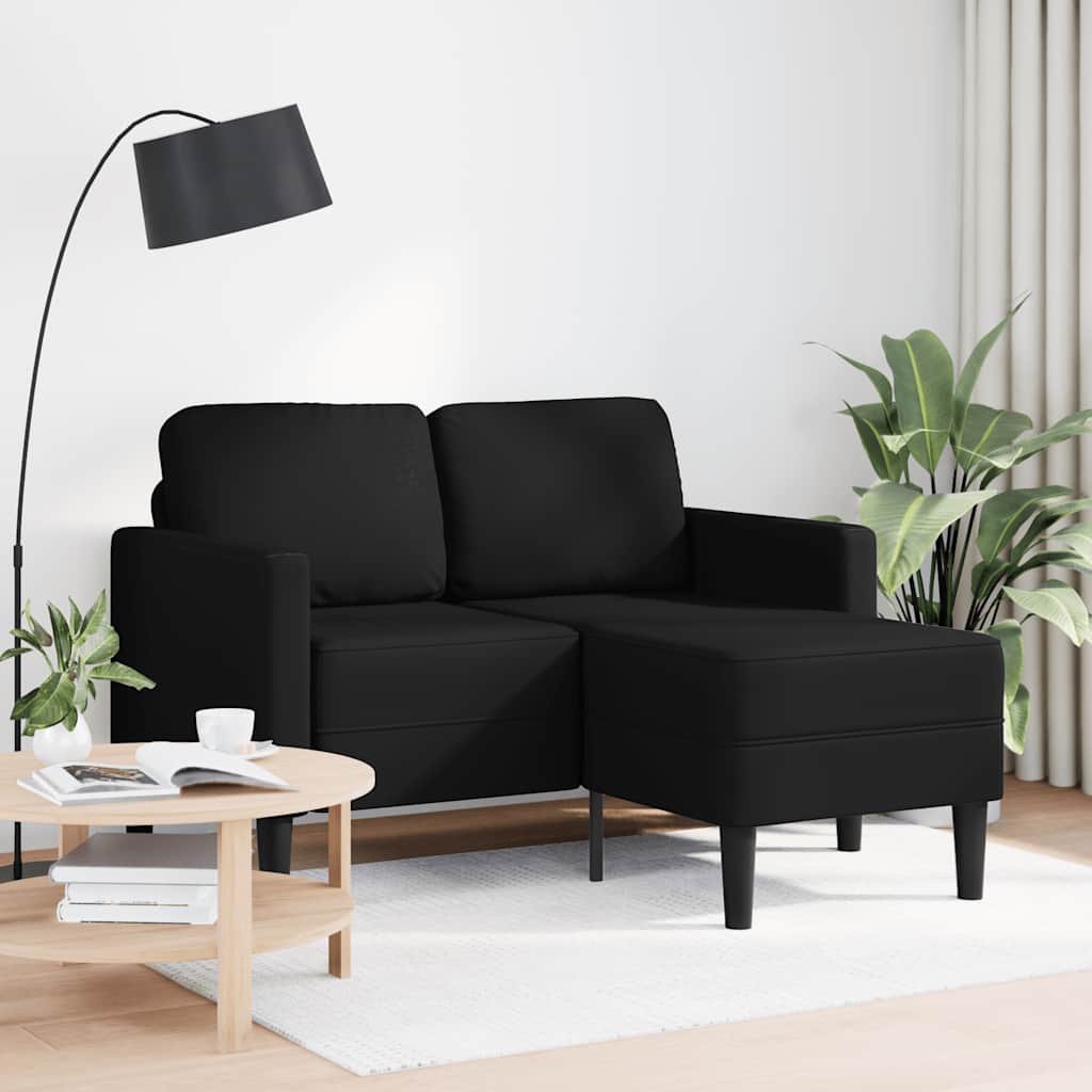 2-seater sofa with L-shaped chaise 125 cm black artificial leather