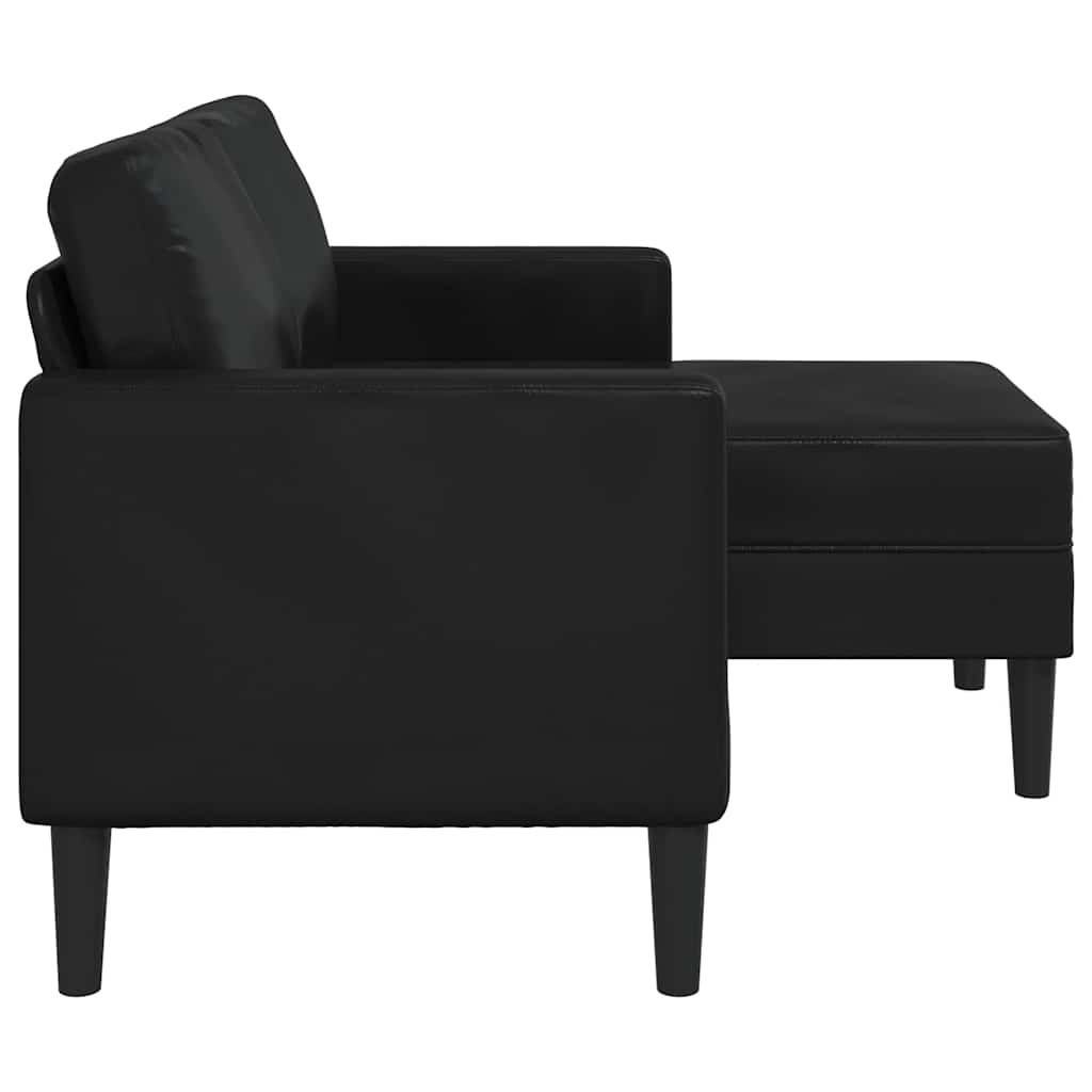2-seater sofa with L-shaped chaise 125 cm black artificial leather