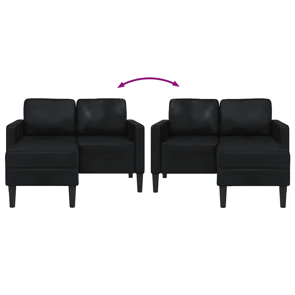 2-seater sofa with L-shaped chaise 125 cm black artificial leather