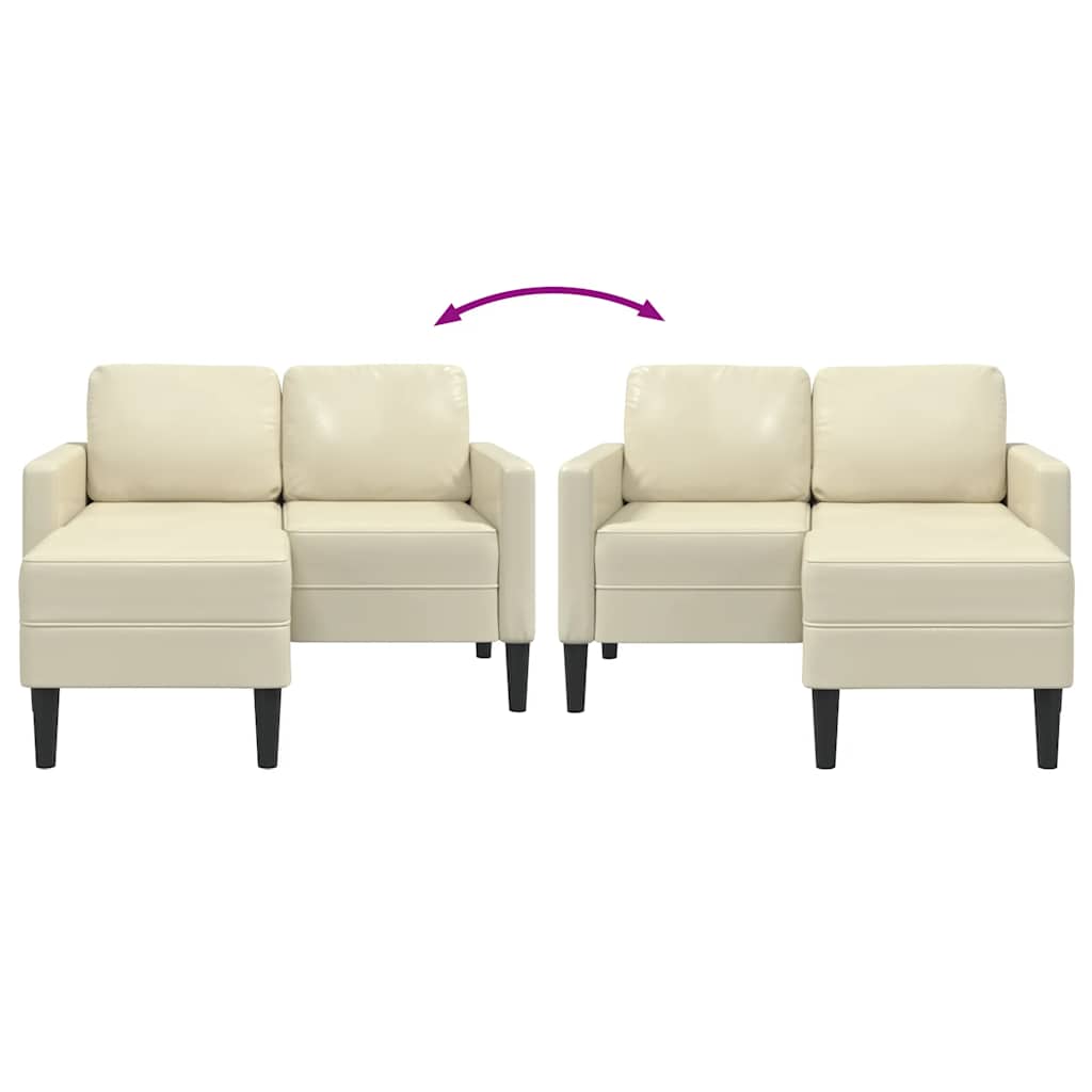 Sofá 2 lugares com Chaise em L 125 cm couro artificial creme