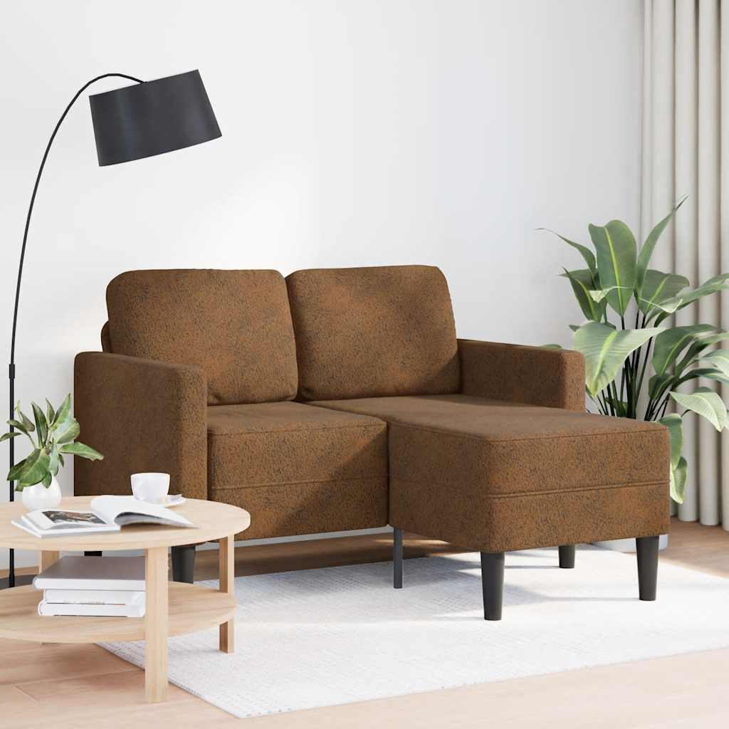2-seater sofa with L-shaped chaise 125 cm brown faux leather