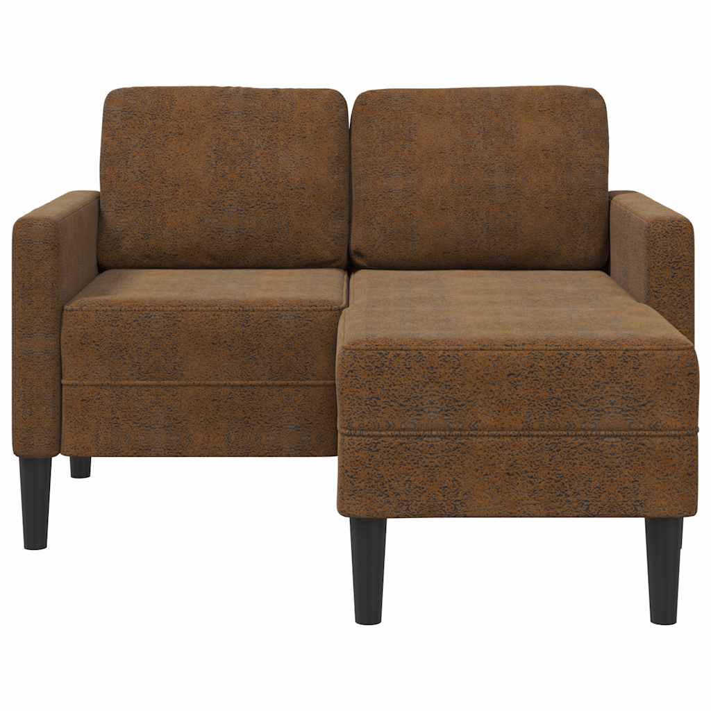 2-seater sofa with L-shaped chaise 125 cm brown faux leather