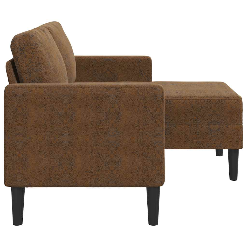 2-seater sofa with L-shaped chaise 125 cm brown faux leather