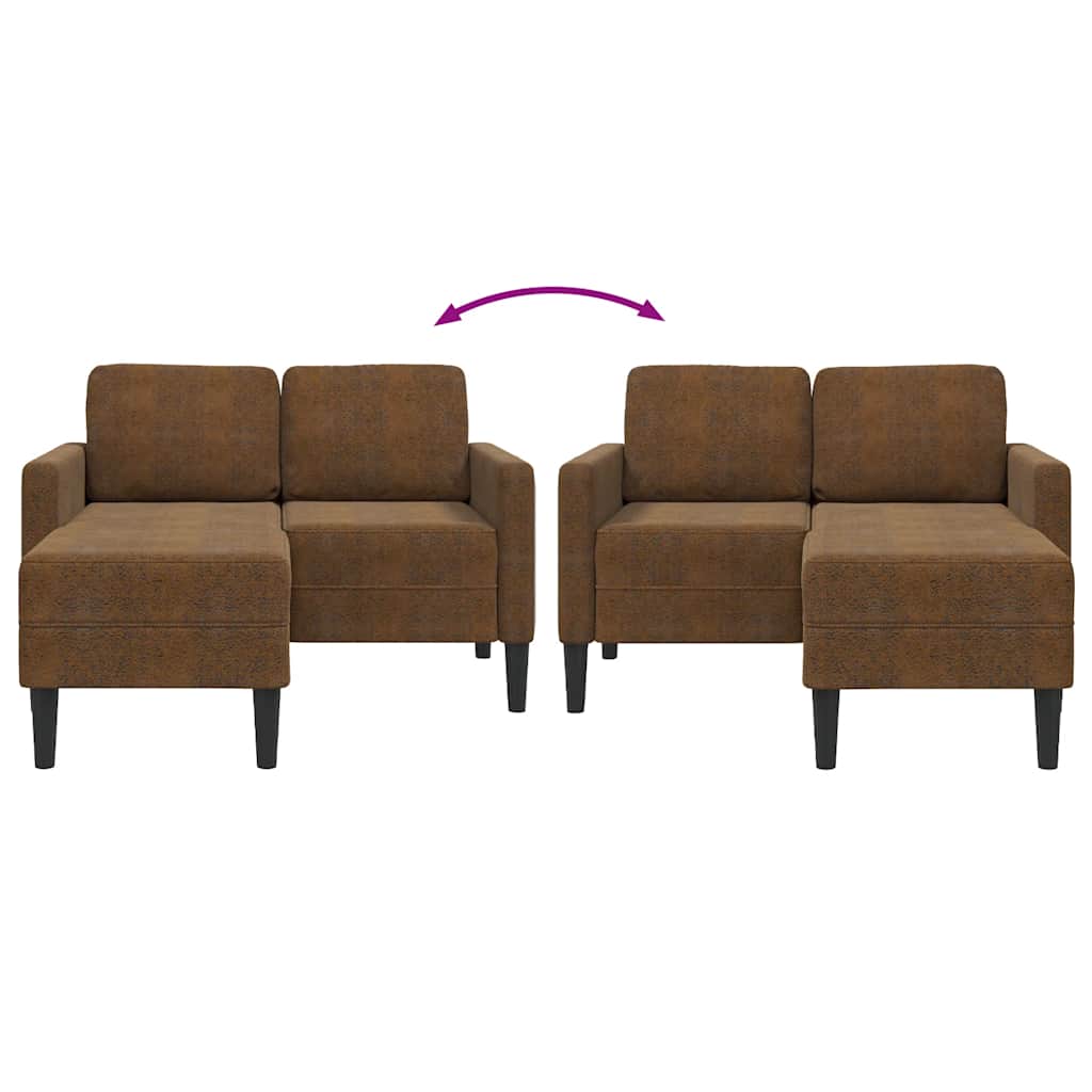 2-seater sofa with L-shaped chaise 125 cm brown faux leather