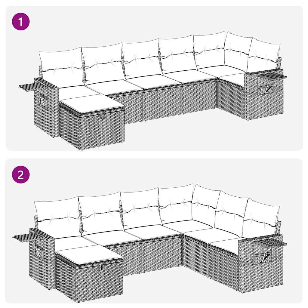 7 pcs conjunto de sofás p/ jardim com almofadões vime PE bege