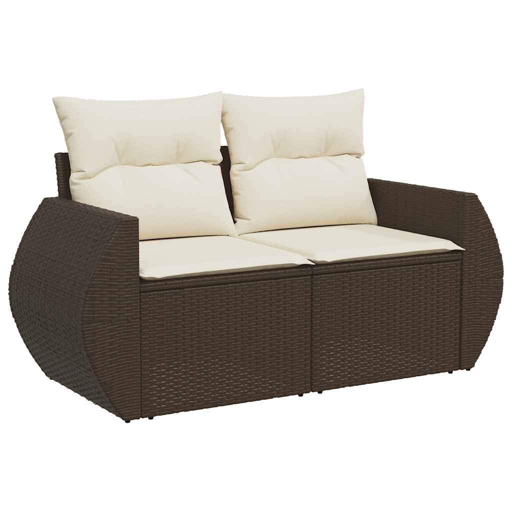8 pcs conjunto sofás de jardim c/ almofadões vime PE castanho