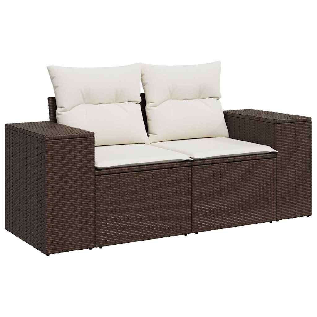 8 pcs conjunto sofás de jardim c/ almofadões vime PE castanho