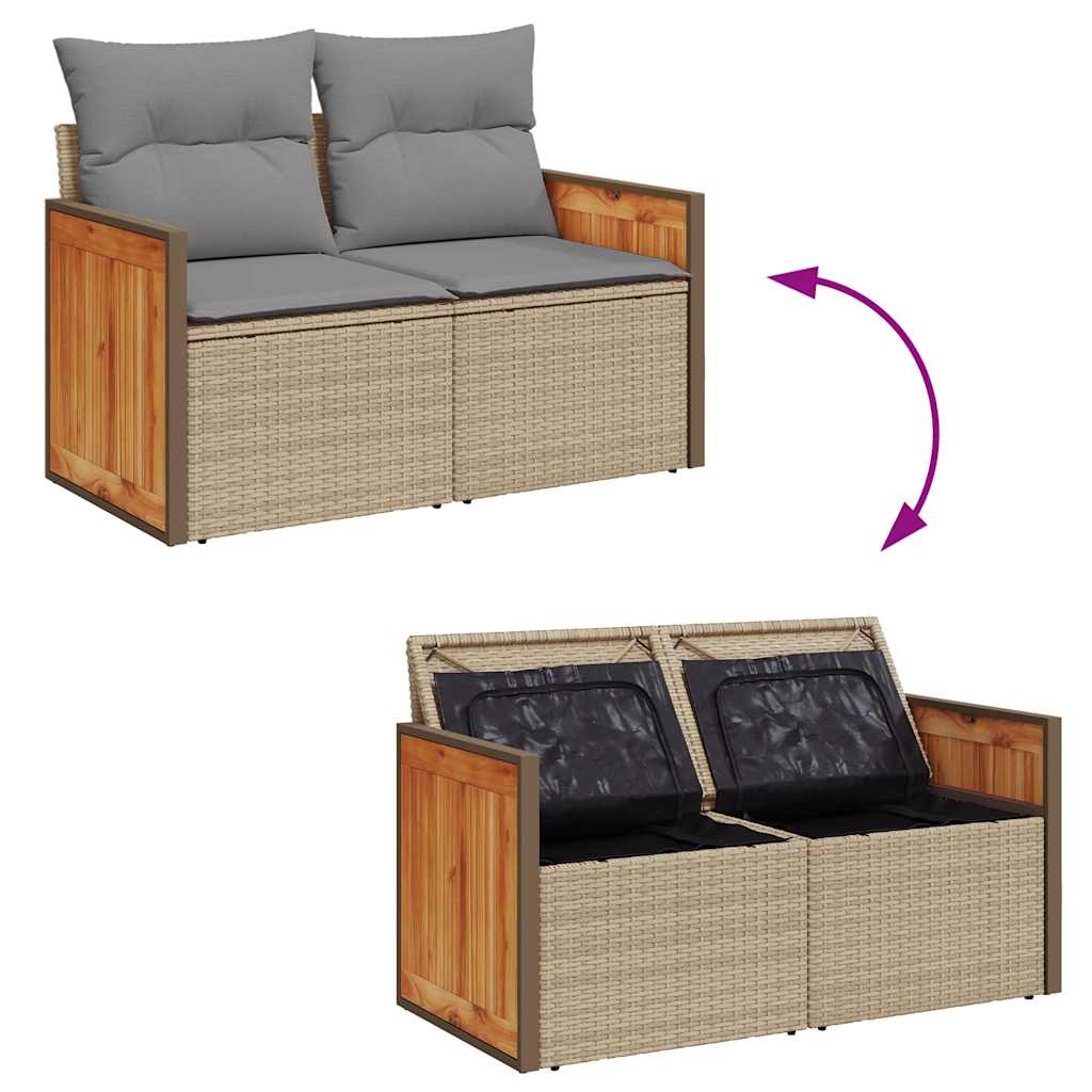 7 pcs garden sofa set with cushions poly rattan beige