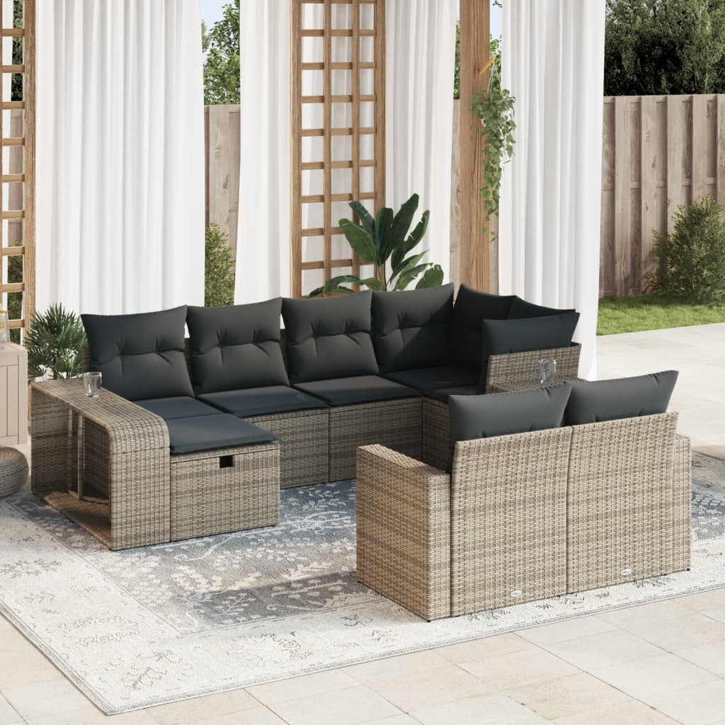 10 pcs garden sofa set with cushions poly rattan grey