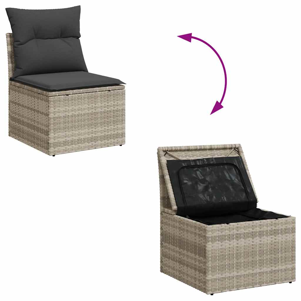 10 pcs garden sofa set with cushions light grey poly rattan
