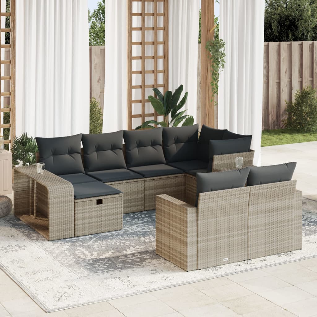 10 pcs garden sofa set with cushions light grey poly rattan