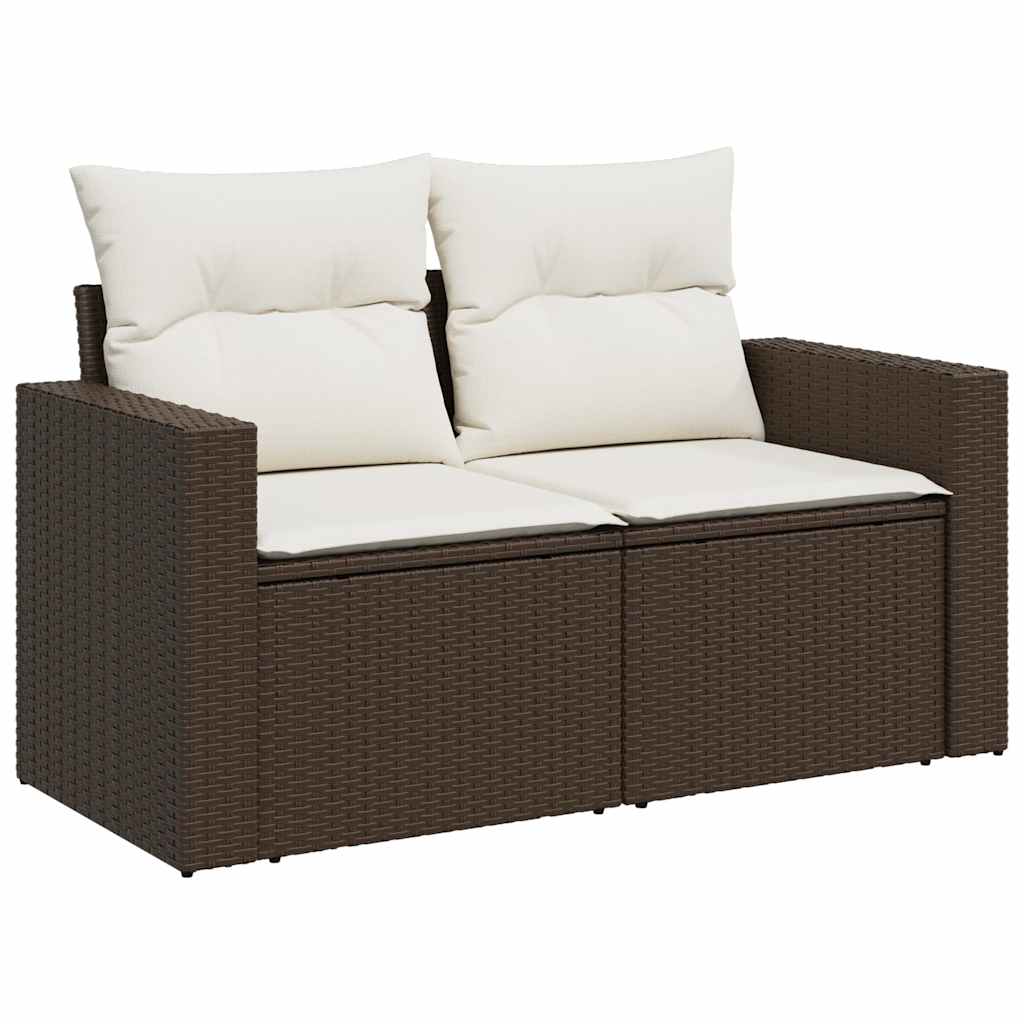 10 pcs garden sofa set with cushions poly rattan brown