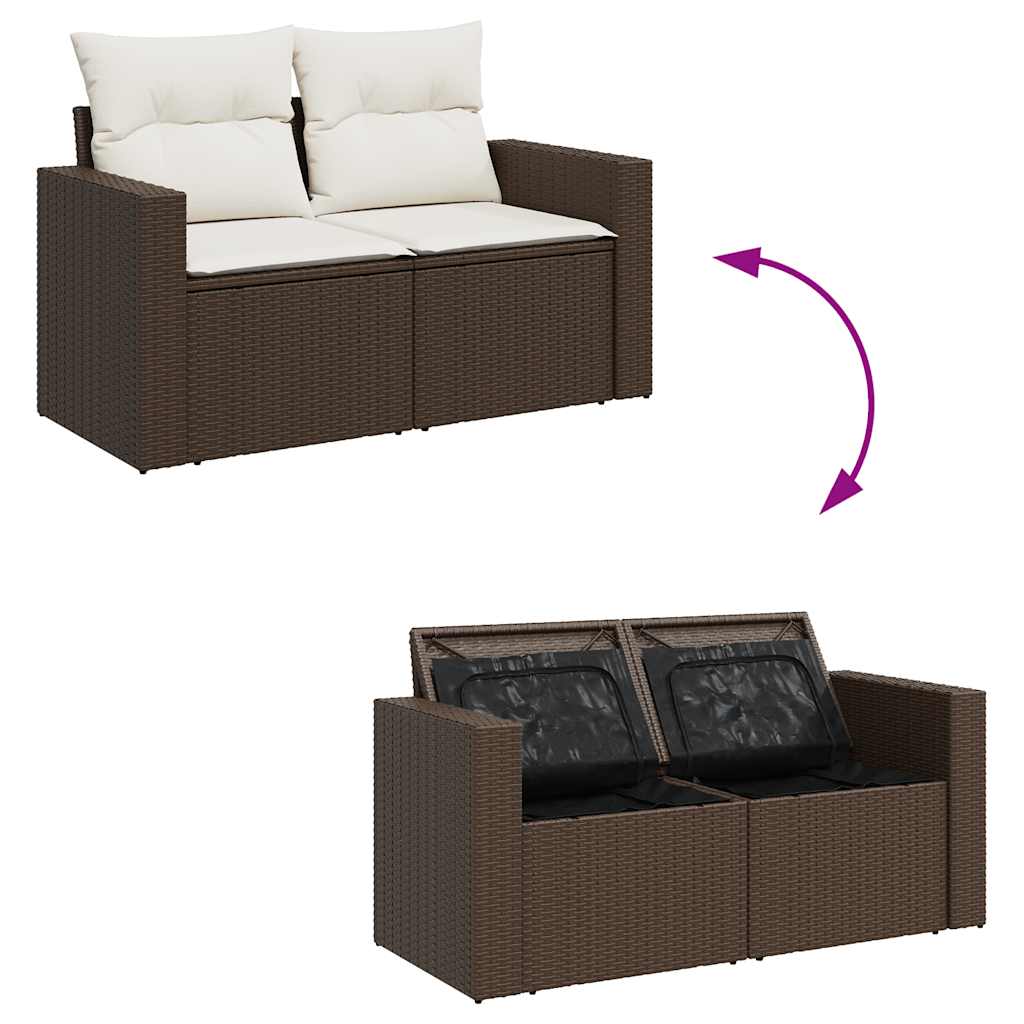 10 pcs garden sofa set with cushions poly rattan brown